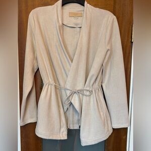 Blank NYC Women’s Beige Microfiber Open Front Drawstring Cascading Jacket S